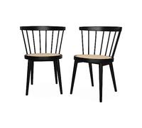 Alice's Home - Lot de 2 chaises Noires en Bois et cannage. Nora. L 54 x P 54 x H 76.5cm