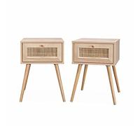 Alice's Home - Lot de 2 Tables de Chevet Effet Bois & cannage avec 1 tiroir - Bohème