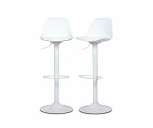 Alice's Home - Lot de 2 tabourets de Bar réglables 61.5/83.5cm - Noah - Simili Cuir Blanc - Hauteur réglable. Repose-Pieds