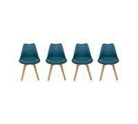 Alice's Home - Lot de 4 chaises scandinaves. Pieds Bois de hêtre. chaises 1 Place. Bleu Canard