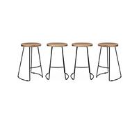 Alice's Home - Lot de 4 tabourets de Bars Bois de manguier Naturel et Acier. avec Repose Pieds. 65cm