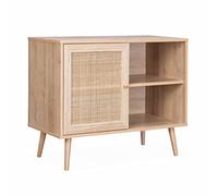 Alice's Home - Meuble de Rangement en cannage 80x39x65.8cm Bohème - Naturel - 2 Niveaux - 1 Porte - Pieds scandinaves. Buffet Bas