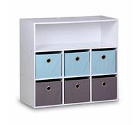 Alice's Home - Meuble de Rangement pour Enfant. Blanc - Camille - avec 7 Compartiments et 6 paniers Gris et Bleus