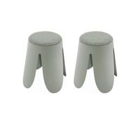 Set de 2 tabourets empilables vert céladon bouclette texturée NIKI Ø30 / 44 x H46cm