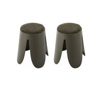 Alice's Home - Set de 2 tabourets empilables Vert foncé Bouclette texturée. Niki. Ø30 / 44 x H46cm