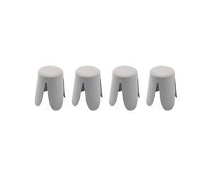 Alice's Home - Set de 4 tabourets empilables Gris clairs. Bouclette texturée. Niki. Ø30 / 44 x H46cm