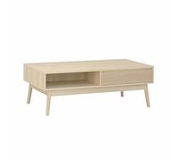 Alice's Home - Table Basse Couleur Naturelle. Linear. décor Bois rainuré. Pieds Compas. 2 niches. 1 tiroir. L 110 x l 59 x H 39cm