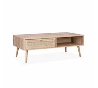 Alice's Home - Table Basse en cannage 110 x 59 x 39 cm - Bohème - Naturel. 1 tiroir. 1 Espace de Rangement. Pieds scandinaves