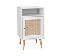 Alice's Home - Table de Chevet décor Bois Blanc en cannage - Bohème - 40x39x70cm. Blanc - 2 Niveaux - 1 Porte - 1 Espace de Rangement - Pieds scandinaves