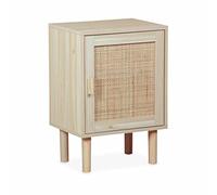Alice's Home - Table de Chevet en cannage et décor Bois - Camargue - 40x30x58cm - 2 Niveaux - 1 Porte - Pieds Droits