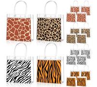 Aliceset Lot de 20 sacs à friandises à imprimé animal avec poignées pour fête prénatale sur le thème de la jungle, animaux sauvages, zoo, fête prénatale, 20,3 x 20,3 x 8,9 cm
