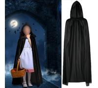 Alide Cape à capuche d'Halloween, déguisement de diable, cape de faucheuse noire, longue cape à capuche pour déguisement de sorcier vampire (90 cm)