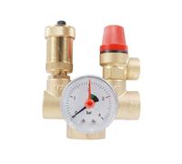 Alide Groupe de sécurité pour chaudière avec manomètre, soupape de sécurité 3 bars, purgeur automatique et kit de protection du circuit de chauffage en laiton (DN25)