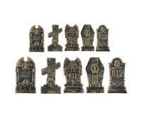Alide Lot de 10 figurines miniatures de pierre tombale pour Halloween, petite décoration village effrayant, modèle de pierre tombale, ornement