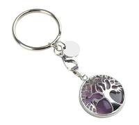 Alide Porte-clés arbre de vie en argent fait main - Cristal d'améthyste violette, étiquette d'identification de chakra Reiki de guérison pour femme