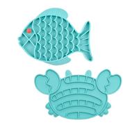 Alide Tapis à lécher pour chat, gamelle à alimentation lente, 1 assiette poisson, 1 assiette crabe - Bleu, gamelle sèche et humide antidérapante motif poisson pour chats et chiots (Bleu)