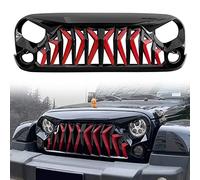 ALIEDA Calandre Course Radiateur Avant de Voiture, Revêtement D'habillage Masque de Pare-Chocs de Style Requin ABS, Accessoires Extérieurs, pour Je-EP Wrangler JK 2007-2018,BlackRed