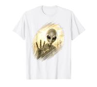 Alien au Premier Contact Devant Une cité Lumineuse avec OVNI T-Shirt