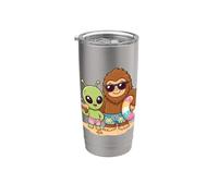 Alien Bigfoot Beach Vacation, amis cryptiques drôles Gobelet isotherme en acier inoxydable double paroi