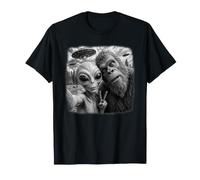 Alien & Bigfoot Selfie drôle OVNI | Cryptide Noir et Blanc T-Shirt