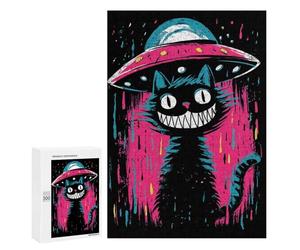 Alien Cat Invasion Art Print Puzzle 300 Pièces Educa Jouet en Bois Cadeau Unique Décoration Intérieure Jeu Éducatif Challenge Toy Adultes Et Enfants À Partir De 14 Ans 300 PCS