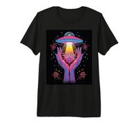 Alien Contact Floral Cosmique Vie Invisible Mystère Céleste T-Shirt Haut de Gamme