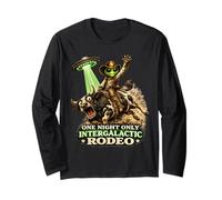 Alien Cowboy Bull Riding Rodeo UFO Western Sci-FI Drôle Manche Longue