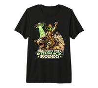 Alien Cowboy Bull Riding Rodeo UFO Western Sci-FI Drôle T-Shirt Haut de Gamme