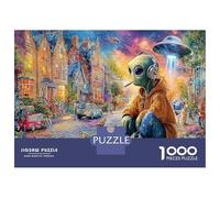 Alien dans la Ville Puzzle 1000 Pièces Cadeau Unique intéressant Jeu Éducatif Défi Jouet À De Qualité Supérieure Peinture Art pour Adultes Enfants 52x38cm/1000pcs