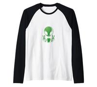 Alien drôle d'extraterrestre enlèvement d'OVNI Cool montrant Un Signe de Paix Manche Raglan