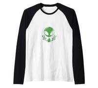 Alien drôle d'extraterrestre enlèvement d'OVNI Cool montrant Un Signe de Paix Manche Raglan
