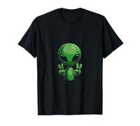 Alien drôle d'extraterrestre enlèvement d'OVNI Cool montrant Un Signe de Paix T-Shirt