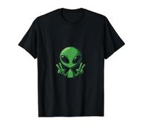 Alien drôle d'extraterrestre enlèvement d'OVNI Cool montrant Un Signe de Paix T-Shirt Graphique avec Valeur