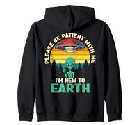 Alien drôle, s'il te plaît, sois patient avec moi, je suis nouveau sur Terre Rétro Sweat à Capuche