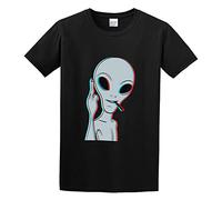 Alien Finger Flip Showing The Bird Trippy Unisex 100% Cotton Short-Sleeve T-Shirts Black XL