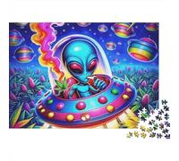 Alien Fumeant dans Un OVNI Puzzle en Bois Imperméable DIY Puzzles De 1000 Pièces pour Adultes Cadeaux Amusant Jeux De Stimulants