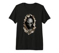 Alien Gris brisant à Travers Le Mur OVNI Science-Fiction Extraterrestre T-Shirt Haut de Gamme