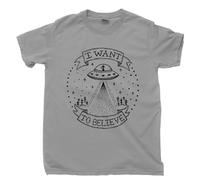 Alien I Want to Believe T Shirt Extraterrestrial UFO Abduction Outer Space Tee(Medium)