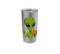 Alien mangeant une pizza signe de paix vert extraterrestre extraterrestre Gobelet isotherme en acier inoxydable double paroi