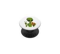 Alien Mangeant Une Pizza Signe de Paix Vert Extraterrestre Extraterrestre PopSockets PopGrip Adhésif