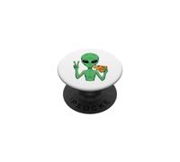 Alien Mangeant Une Pizza Signe de Paix Vert Extraterrestre Extraterrestre PopSockets PopGrip Adhésif