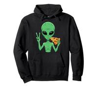 Alien Mangeant Une Pizza Signe de Paix Vert Extraterrestre Extraterrestre Sweat à Capuche