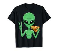 Alien Mangeant Une Pizza Signe de Paix Vert Extraterrestre Extraterrestre T-Shirt