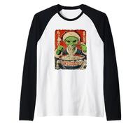 Alien Manger Ramen Nouilles Ukiyo-e UFO Noël Manche Raglan