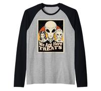 Alien Nous Sommes Ici pour Les friandises rétro Halloween Manche Raglan