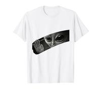 Alien Peeking Graphic | Conception de fenêtre Extraterrestre OVNI T-Shirt Graphique avec Valeur, Homme, Blanc, M