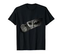 Alien Peeking Graphic | Conception de fenêtre Extraterrestre OVNI T-Shirt Graphique avec Valeur, Homme, Noir, M