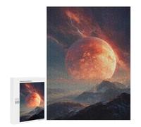 Alien Planet with Giant Moon - Puzzle-Image en Bois, 500 PCS, Cadeau De Saison, avec Une Image Décorative Une Fois Terminé