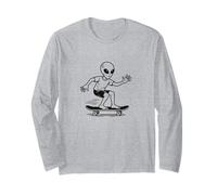 Alien Skateboarding Funny UFO Extraterrestre Sci-FI Design Manche Longue