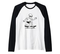 Alien Skateboarding Funny UFO Extraterrestre Sci-FI Design Manche Raglan